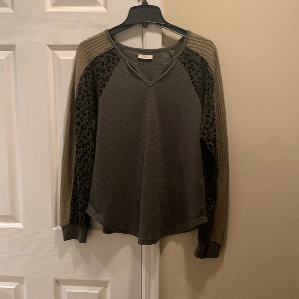 Kori Olive and Black V-Neck Sweater Top